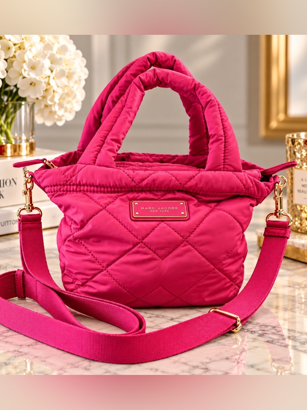 Marc Jacob’s Mini Quilted Nylon Tote Bag Bright Pink